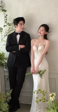 Elegant Mermaid Sweetheart Satin Beaded Long Wedding Dresses HZ1024