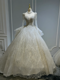Dreamy Ball Gown Tulle Lace Sequin Beaded Long Sleeves Long Wedding Dresses HZ1024