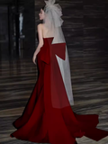 Sexy Mermaid Strapless Satin Long Burgundy Prom Dress HZ1024