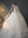 Princerss Ball Gown Strapless Satin Tulle With Veil Long Wedding Dresses HZ1024