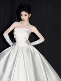 Timeless Ball Gown Strapless Satin Applique With Gloves Long Wedding Dresses HZ1024