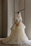 Pretty Ball Gown Off The Shoulder Tulle With Veil Long Wedding Dresses HZ1024