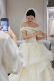 Pretty Ball Gown Off The Shoulder Tulle With Veil Long Wedding Dresses HZ1024