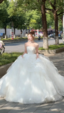 Pretty Ball Gown Strapless Tulle Applique Long Wedding Dresses HZ1024