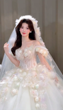 Vintage Ball Gown Off The Shoulder Applique With Veil Long Wedding Dresses HZ1024
