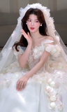 Vintage Ball Gown Off The Shoulder Applique With Veil Long Wedding Dresses HZ1024