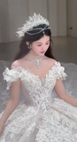 Pretty Ball Gown Off The Shoulder Tulle Lace Long Wedding Dresses HZ1024