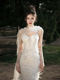 Dreamy Mermaid Strapless Tulle Lace Beaded Long Wedding Dresses HZ1024