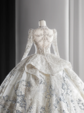 Timeless Ball Gown Tulle Lace Sequin Beaded Long Sleeves Long Wedding Dresses HZ1024