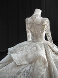 Timeless Ball Gown Tulle Lace Sequin Beaded Long Sleeves Long Wedding Dresses HZ1024