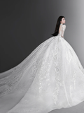 Gorgeous Ball Gown Tulle Lace Long Sleeves Long Wedding Dresses HZ1024