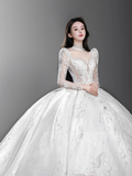 Gorgeous Ball Gown Tulle Lace Long Sleeves Long Wedding Dresses HZ1024