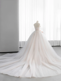Elegant Ball Gown Strapless Tulle Lace Bow With Gloves Long Wedding Dresses HZ1024