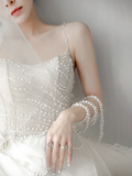 Pretty Ball Gown Spaghetti Straps Tulle Beaded Long Wedding Dresses HZ1024