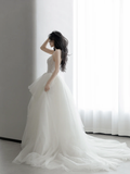 Pretty Ball Gown Spaghetti Straps Tulle Beaded Long Wedding Dresses HZ1024