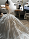Chic Ball Gown Strapless Satin Tulle Slit Long Wedding Dresses HZ1024