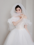 Elegant Ball Gown Off The Shoulder Tulle With Veil Long Wedding Dresses HZ1024