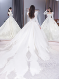Elegant Ball Gown Square SatinLong Sleeves Long Wedding Dresses HZ1024