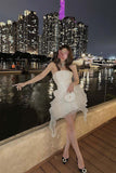 Spaghetti Straps Sleeveless Floral Tulle Satin A-Line Mini Homecoming Dress HZ1024