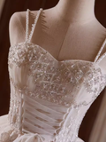 Cute Ball Gown Straps Beads Party Dress White Homecoming Dresses HZ1024