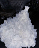 Dreamy Ball Gown Strapless Satin Chiffon Long Wedding Dresses HZ1024