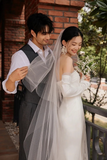 Elegant Mermaid Strapless Satin Tulle Lace With Veil Long Wedding Dresses HZ1024