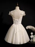 Cute Ball Gown Scoop Neckline White Tulle Party Dress Lace Homecoming Dresses HZ1024