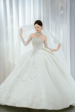 Timeless Ball Gown Strapless Tulle Sequin Beaded With Sleeves Veil Long Wedding Dresses HZ1024