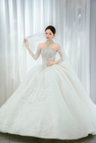 Timeless Ball Gown Strapless Tulle Sequin Beaded With Sleeves Veil Long Wedding Dresses HZ1024