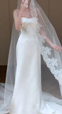 Elegant Mermaid Strapless Satin With Veil Long Wedding Dresses HZ1024