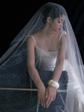 Shiny Mermaid Spaghetti Straps Satin Sequin With Veil Long Wedding Dresses HZ1024