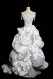 Vintage Ball Gown Spaghetti Straps Satin Beads Long Wedding Dresses HZ1024