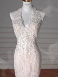 Dreamy Mermaid Halter Tulle Lace With Veil Long Wedding Dresses HZ1024