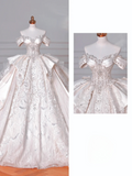 Timeless Ball Gown Off The Shoulder Satin Tulle Lace Sequin Beads Long Wedding Dresses HZ1024