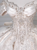 Timeless Ball Gown Off The Shoulder Satin Tulle Lace Sequin Beads Long Wedding Dresses HZ1024