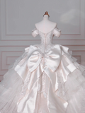 Timeless Ball Gown Off The Shoulder Satin Tulle Lace Sequin Beads Long Wedding Dresses HZ1024