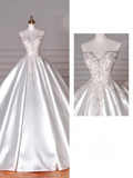 Dreamy Ball Gown Strapless Satin Sequin Beads Long Wedding Dresses HZ1024
