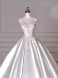 Dreamy Ball Gown Strapless Satin Sequin Beads Long Wedding Dresses HZ1024