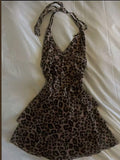 Unique A Line Halter Leopard Satin Short Homecoming Dress 18th Birthday Outfits HZ1024