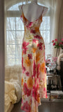 Sexy Mermaid Spaghetti Straps Chiffon Printed Flowers Beads Long Prom Dresses Formal Dress HZ1024