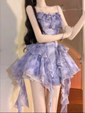 Lilac Ball Gown Spaghetti Straps Chiffon Ruffles Short Homecoming Dress 17th Birthday Outfits HZ1024