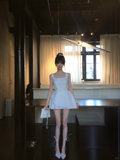 White 16th A Line Square Satin Short Homecoming Dress Birthday Outfits HZ1024