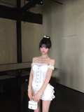 Sweet 18th White A Line Off The Shoulder Satin Chiffon Short Homecoming Dress Birthday Outfits HZ1024