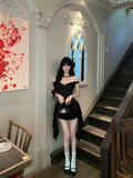 Black 18th A Line Off The Shoulder Satin Short Homecoming Dress Birthday Outfits HZ1024