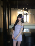 Charming 20th Lilac Mermaid Off The Shoulder Satin Short Homecoming Dress Birthday Outfits HZ1024