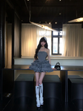 Gray 17th Ball Gown Strapless Satin Short Homecoming Dress Birthday Outfits HZ1024