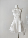 Sweet 16th A Line Halter Satin Beads Short Homecoming Dress Birthday Outfits HZ1024