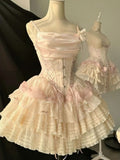 Sweet 16th Pink Ball Gown Spaghetti Straps Satin Short Homecoming Dress Birthday Outfits HZ1024