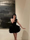 Black Ball Gown Strapless Satin Short Homecoming Dress18th Birthday Outfits HZ1024