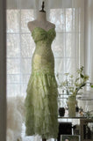 Stunning Mermaid Spaghetti Straps Satin Chiffon Sequin Beads Long Prom Dresses Formal Dress HZ1024